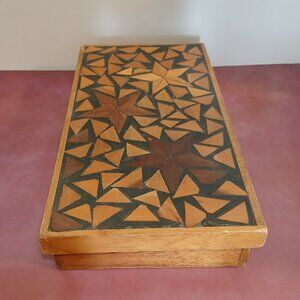 Vintage-Folk Art Mosaic Wood Coasters w/Box-Ecuador-Teak-Jungle Laurel & More